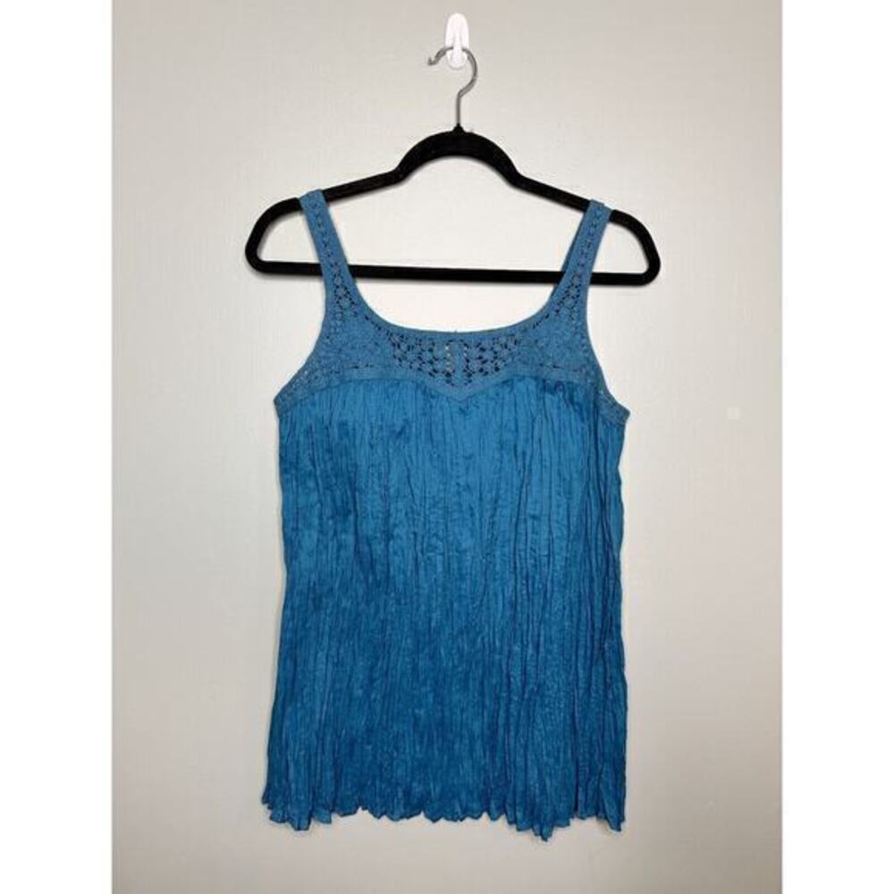 J‎ Jill Knit Gauzy Tank Crocheted Lace Blue Teal Size Small